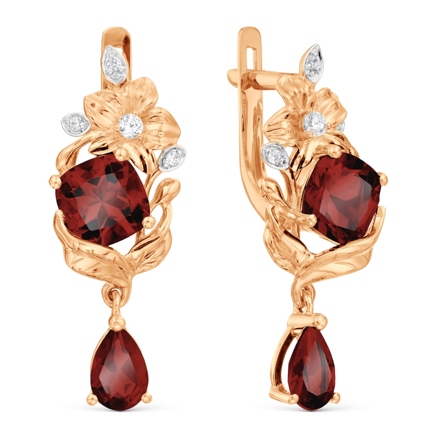 Cercei Suspendați din aur roșu cu pietre Cubic Zirconia Incolor, Granat