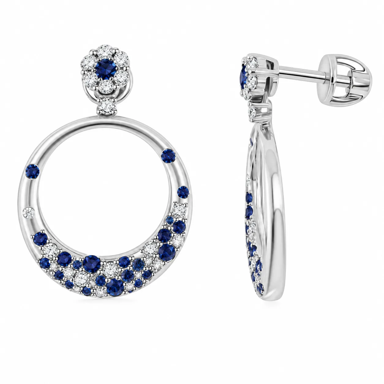 Cercei Pusete din aur alb cu Diamant, Safir