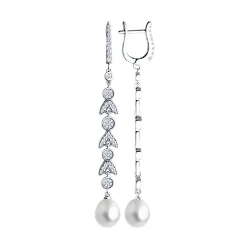 Cercei Suspendați din argint cu Cubic Zirconia Incolor, Perla Albă