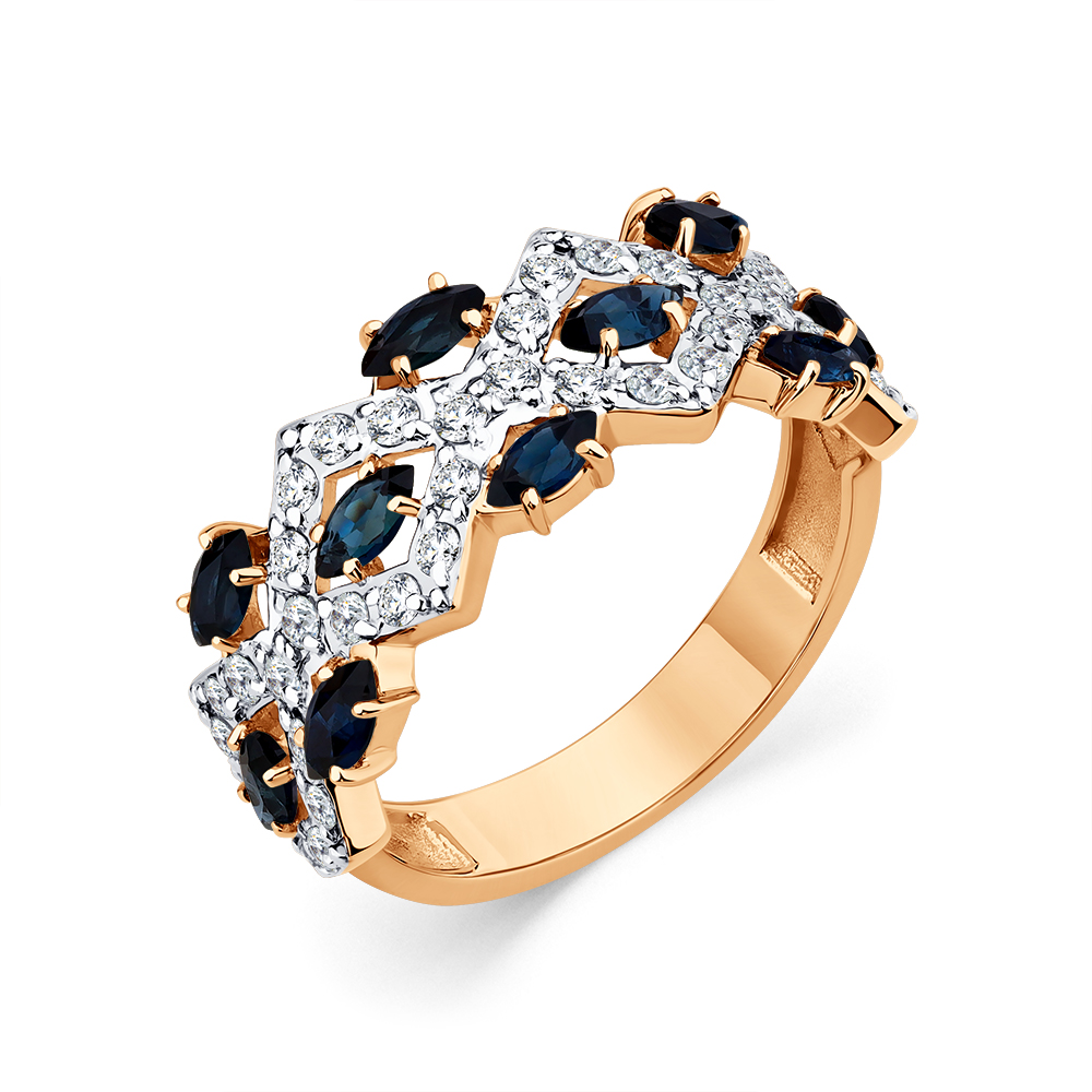 Inel din aur roșu cu pietre Diamant, Safir