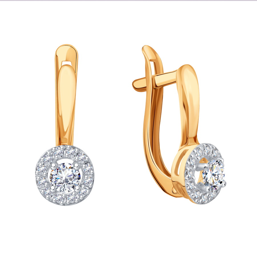 Cercei din aur roșu cu pietre Cubic Zirconia Incolor