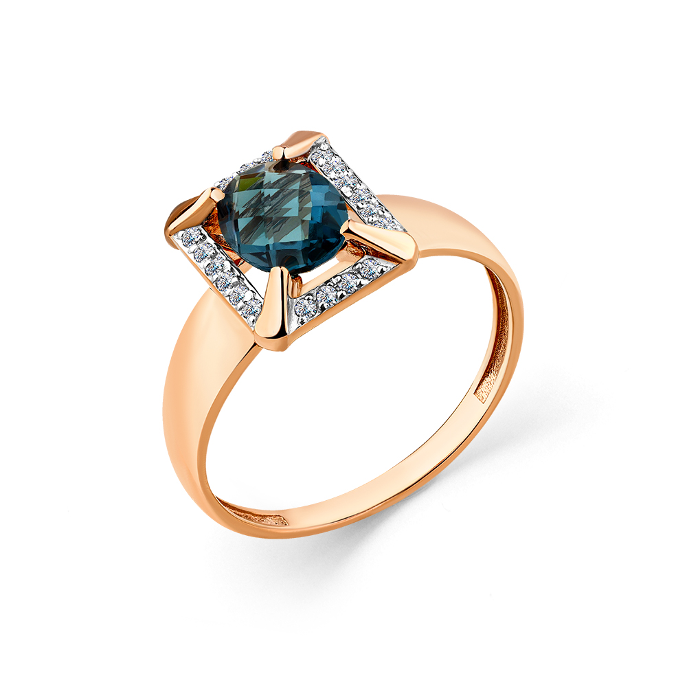 Inel din aur roșu cu pietre Cubic Zirconia Incolor, Topaz London