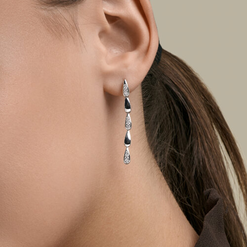 Серьги Длинные из серебра с камнями Фианит