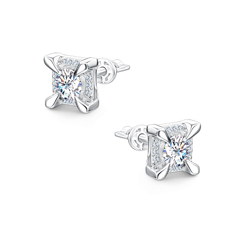 Серьги Пусеты из серебра с камнями Фианит, Муассанит