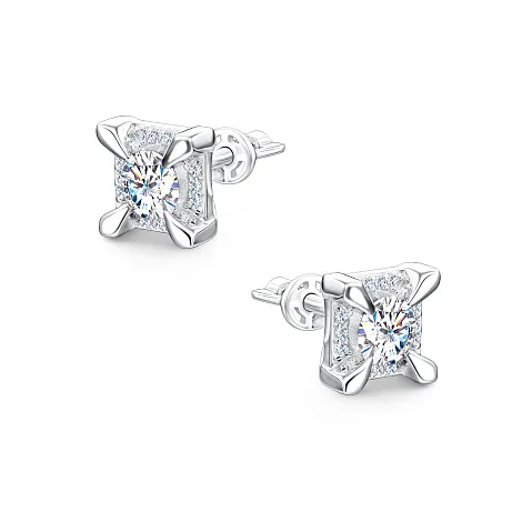 Cercei Pusete din argint cu Cubic Zirconia Incolor, Moissanite