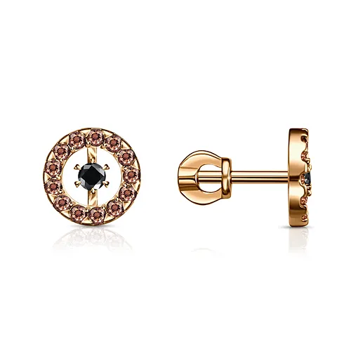 Cercei Pusete din aur roșu cu Cubic Zirconia Negru, Cubic Zirconia Maro