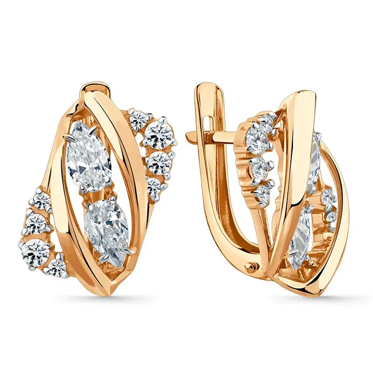 Cercei din aur roșu cu Cubic Zirconia Incolor