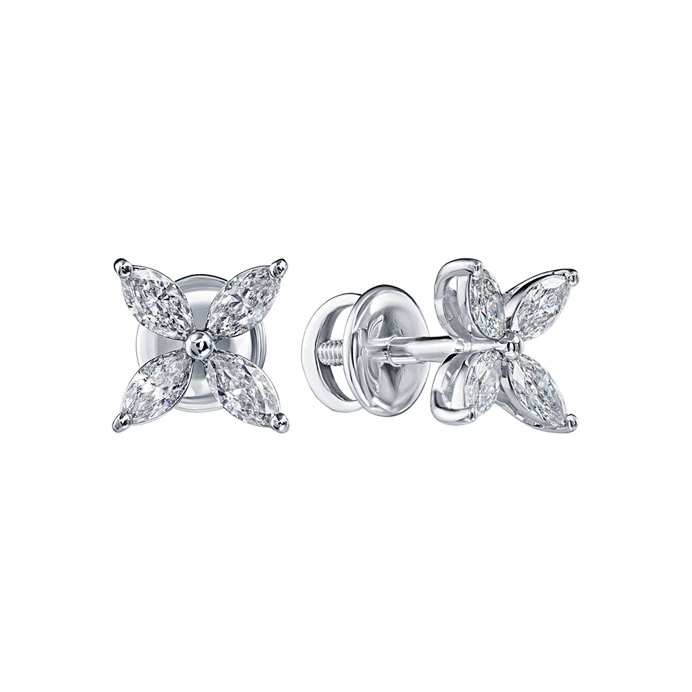 Cercei Pusete din aur alb cu pietre Diamant