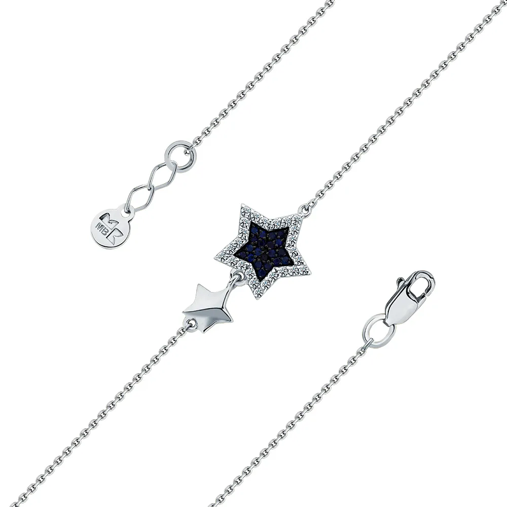 Brățară Stea din aur alb cu Diamant, Safir