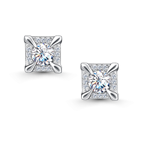 Серьги Пусеты из серебра с камнями Фианит, Муассанит