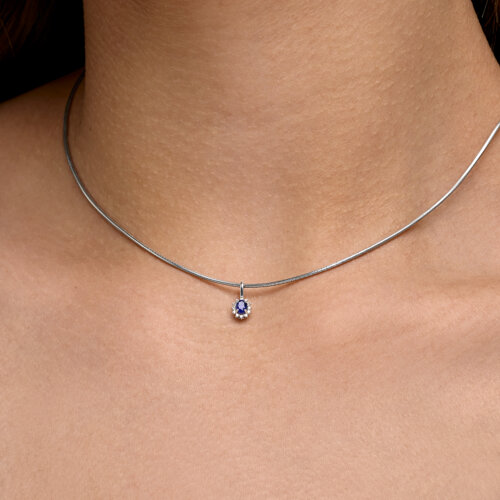 Pandantiv din aur alb cu pietre Diamant, Safir