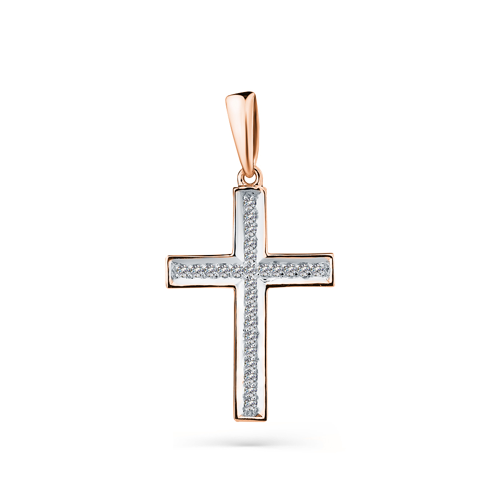 Крестик из красного золота с камнями Бриллиант