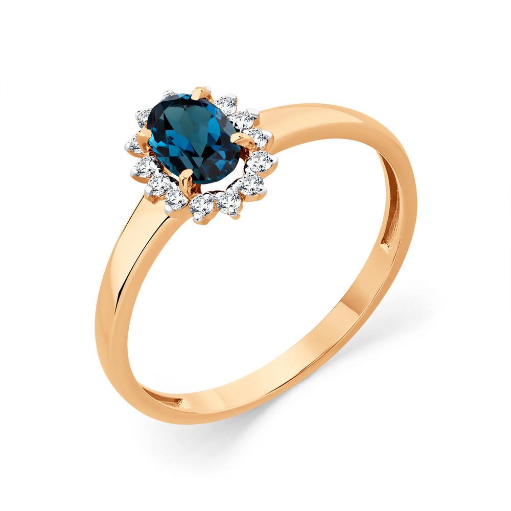 Inel din aur roșu cu pietre Cubic Zirconia Incolor, Topaz London