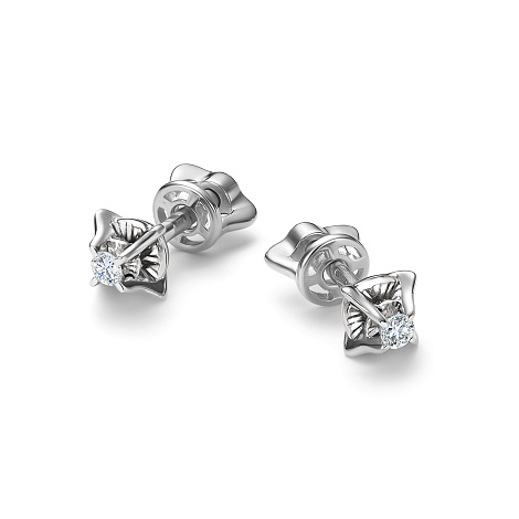 Серьги Пусеты из белого золота с камнями Бриллиант