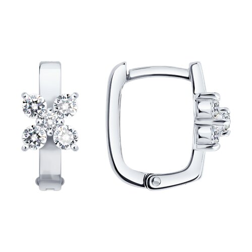 Cercei Creole din aur alb cu pietre Cubic Zirconia Incolor