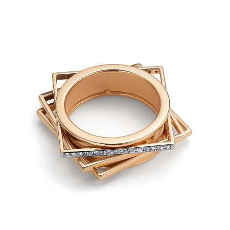 Кольцо из красного золота с камнями Бриллиант, Бриллиант коньяк и Черный бриллиант