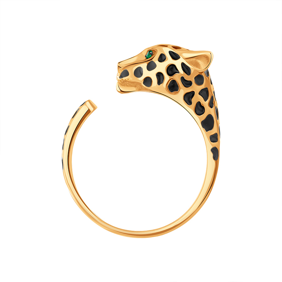 Кольцо из красного золота с камнями Изумруд, Эмаль