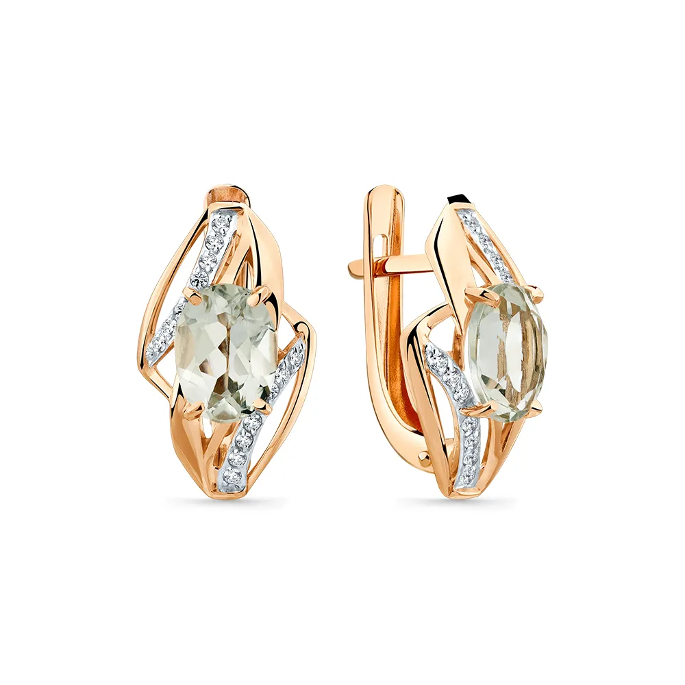 Cercei din aur roșu cu Cubic Zirconia Incolor, Prasiolit