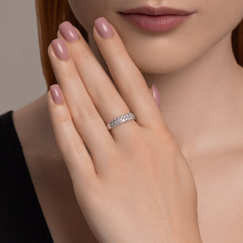 Inel din aur alb cu pietre Cubic Zirconia Incolor