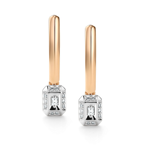 Серьги Длинные из красного золота с камнями Бриллиант