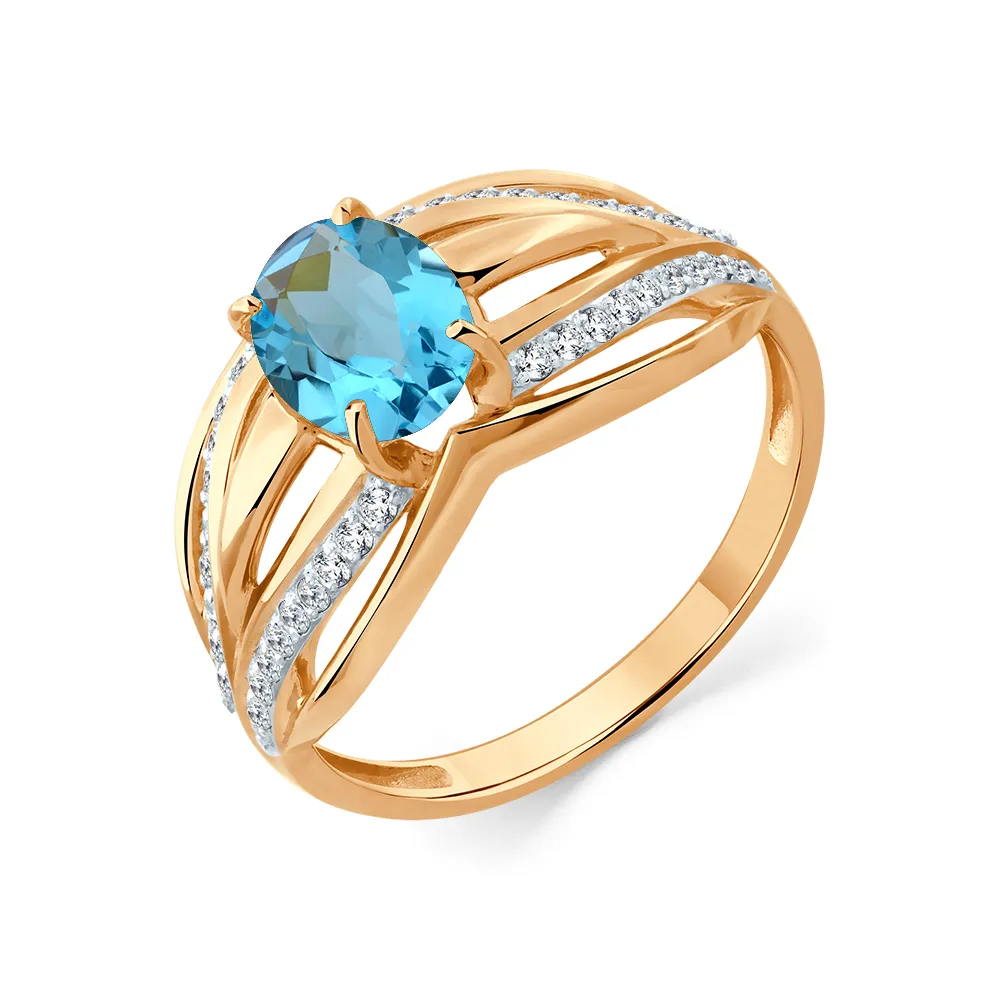 Inel din aur roșu cu Cubic Zirconia Incolor, Topaz Swiss