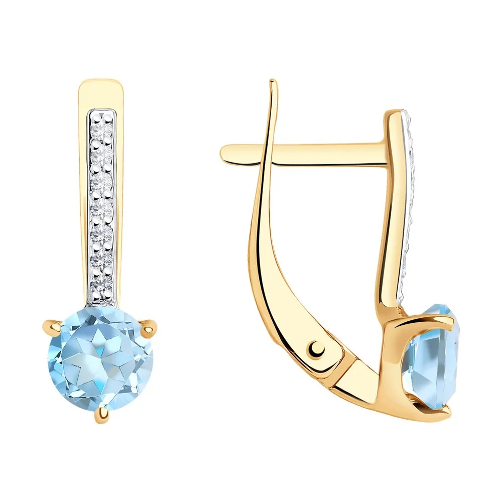 Cercei din aur roșu cu Cubic Zirconia Incolor, Topaz albastru
