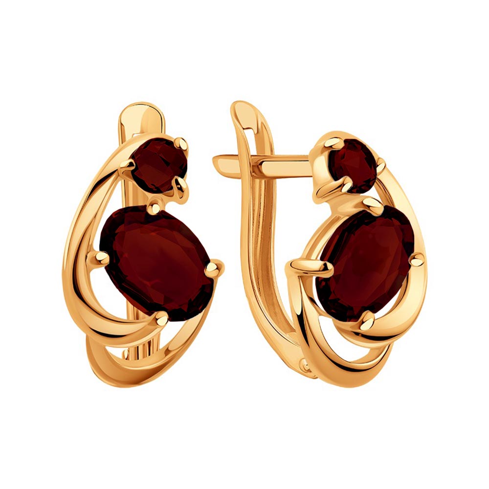 Серьги из красного золота с камнями Гранат