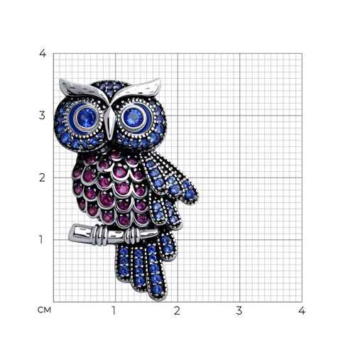 Broșă din argint  cu pietre Cubic Zirconia Albastru Safir, Cubic Zirconia Liliachiu și Emailare