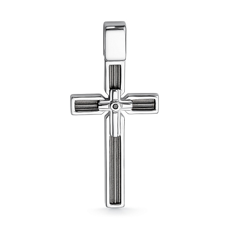 Крестик из серебра с камнями Черный бриллиант