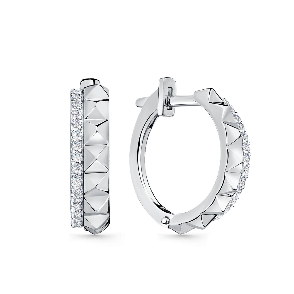 Cercei Creole din aur alb cu pietre Diamant