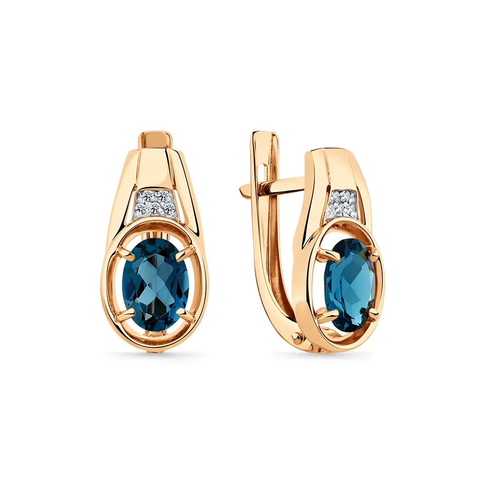 Cercei din aur roșu cu Cubic Zirconia Incolor, Topaz London
