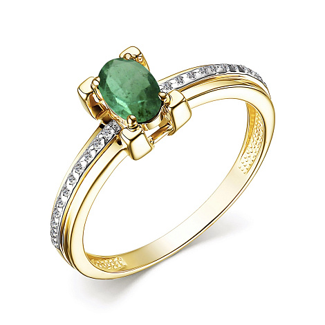 Кольцо из желтого золота с камнями Бриллиант, Изумруд