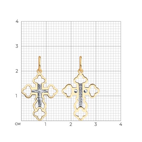 Cruce din aur alb și roșu fără pietre