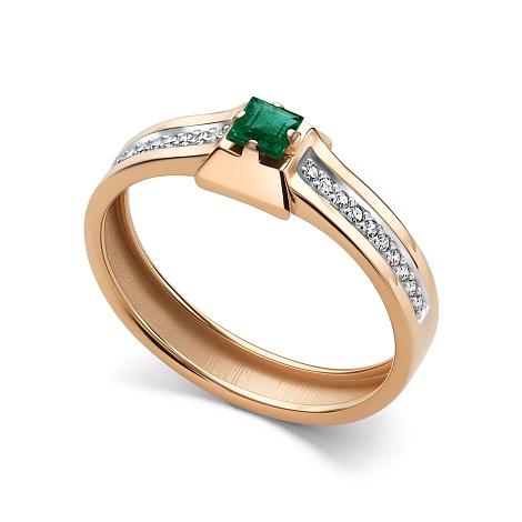 Кольцо из красного золота с камнями Бриллиант, Изумруд