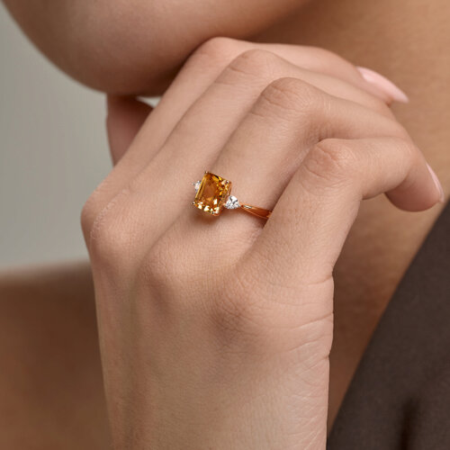 Inel din aur roșu cu Cubic Zirconia Incolor, Citrin