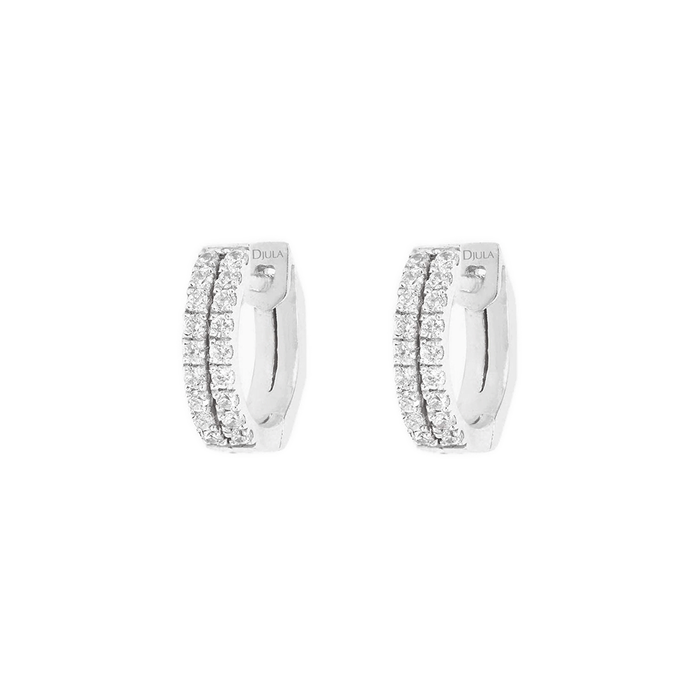 Cercei Creole din aur alb cu pietre Diamant