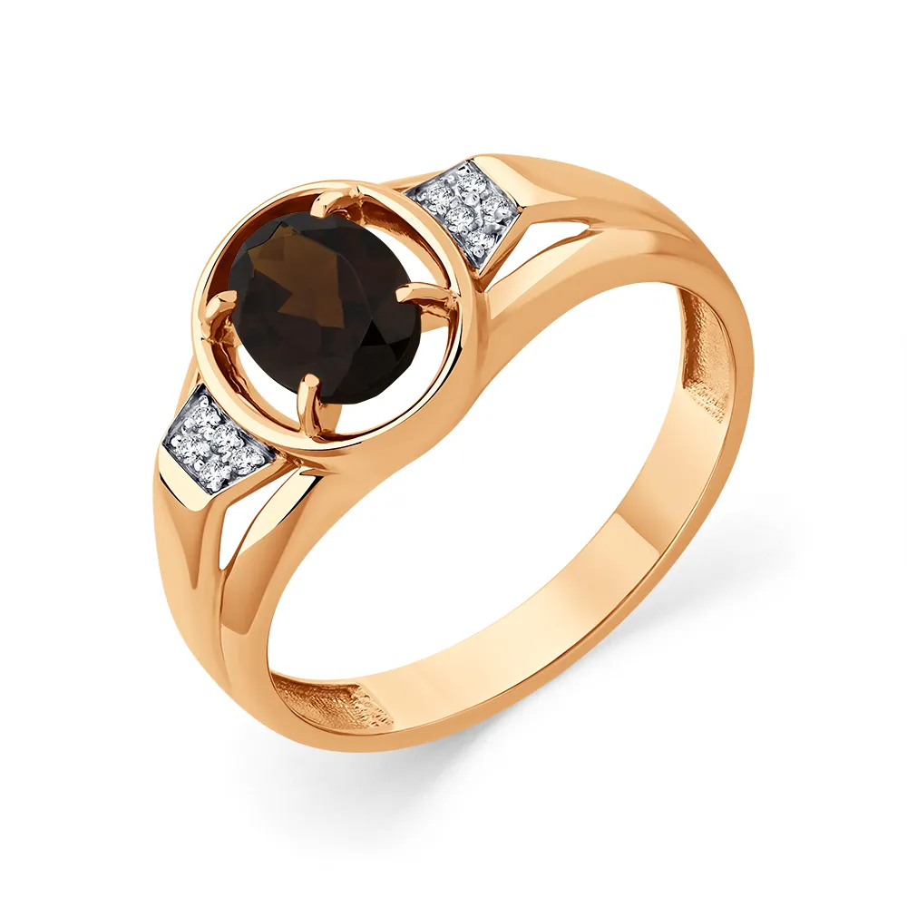 Inel din aur roșu cu Cubic Zirconia Incolor, Cuarț fumuriu