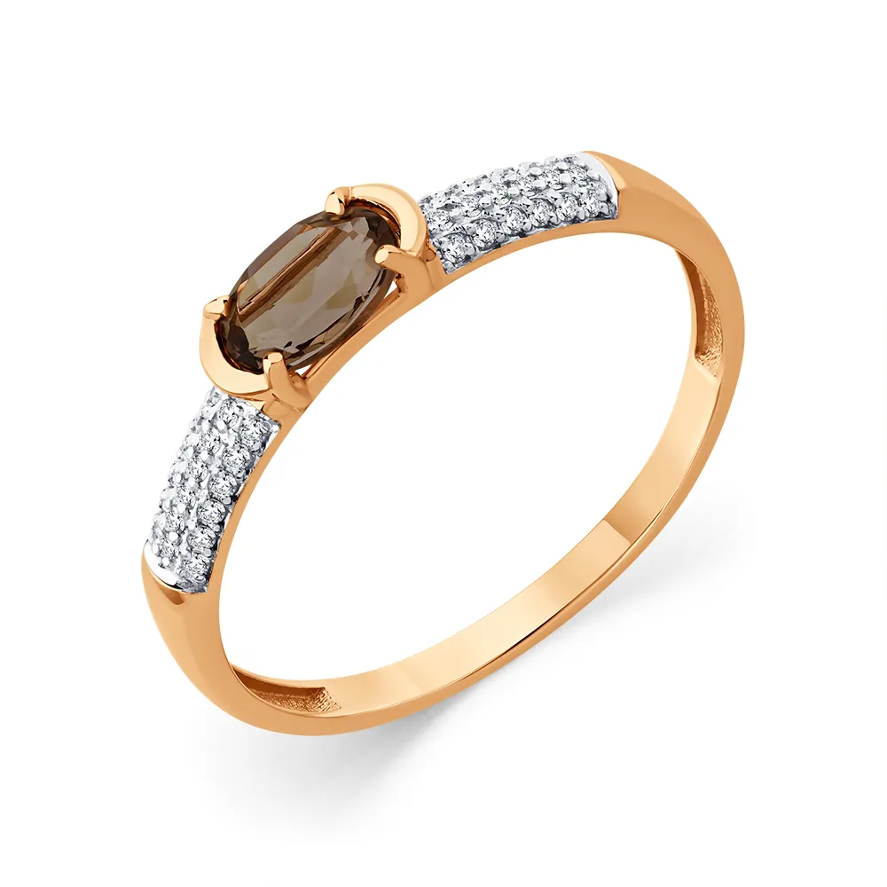 Inel din aur roșu cu Cubic Zirconia Incolor, Cuarț fumuriu