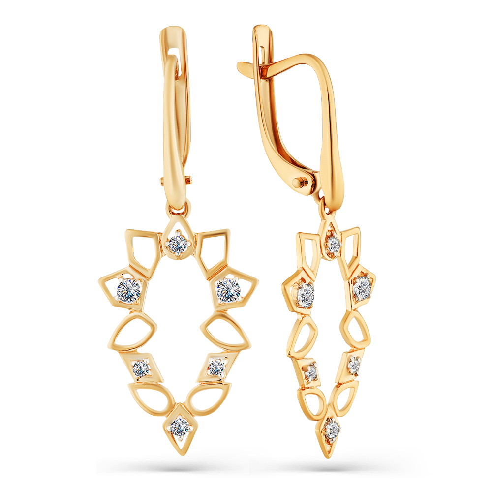 Cercei Suspendați din aur roșu cu pietre Cubic Zirconia Incolor