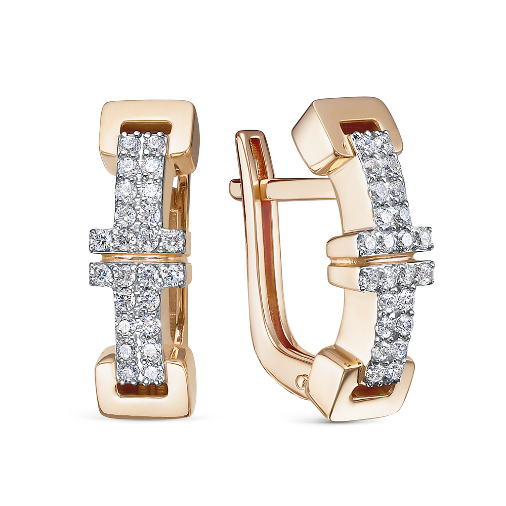 Cercei din aur roșu cu pietre Cubic Zirconia Incolor