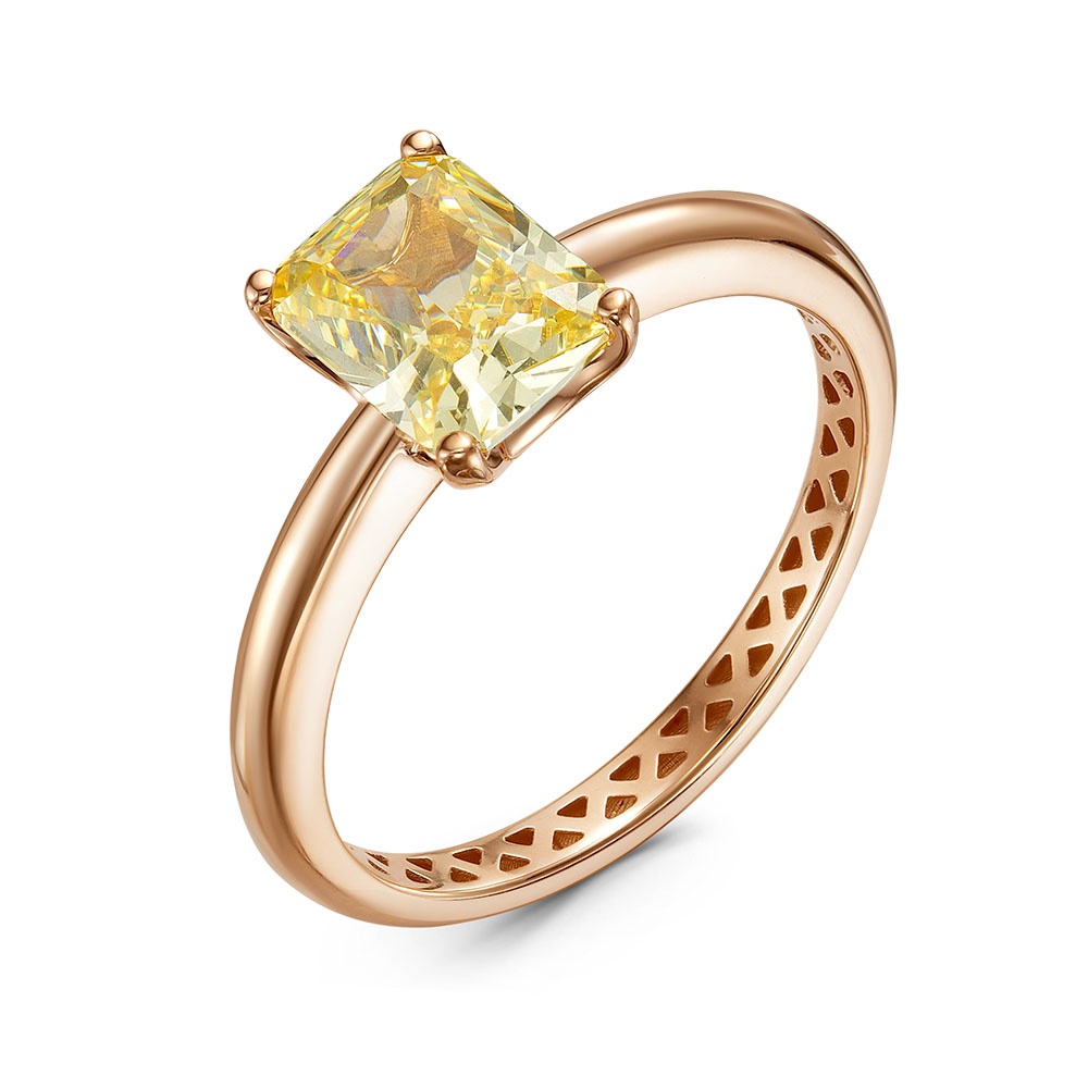 Inel din aur roșu cu pietre Cubic Zirconia Galben