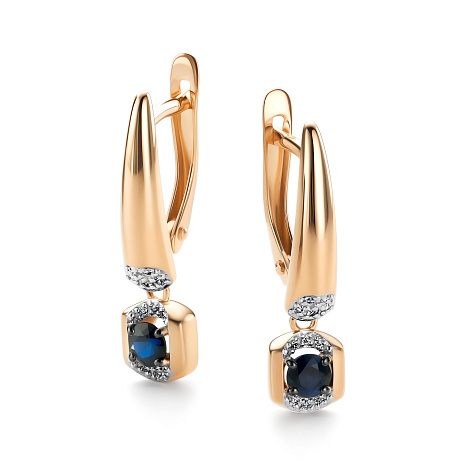Cercei Suspendați din aur roșu cu pietre Diamant, Safir