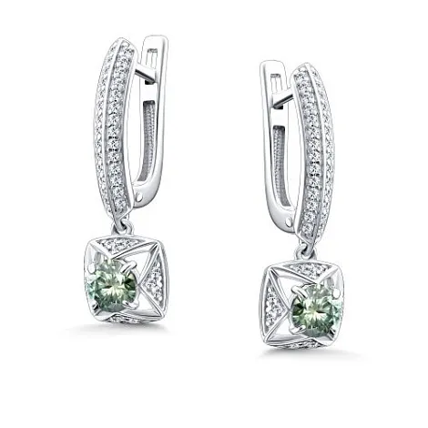 Cercei Suspendați din argint cu Cubic Zirconia Incolor, Moissanite Verde