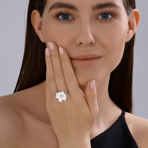 Inel din argint  cu pietre Cubic Zirconia Incolor, Emailare