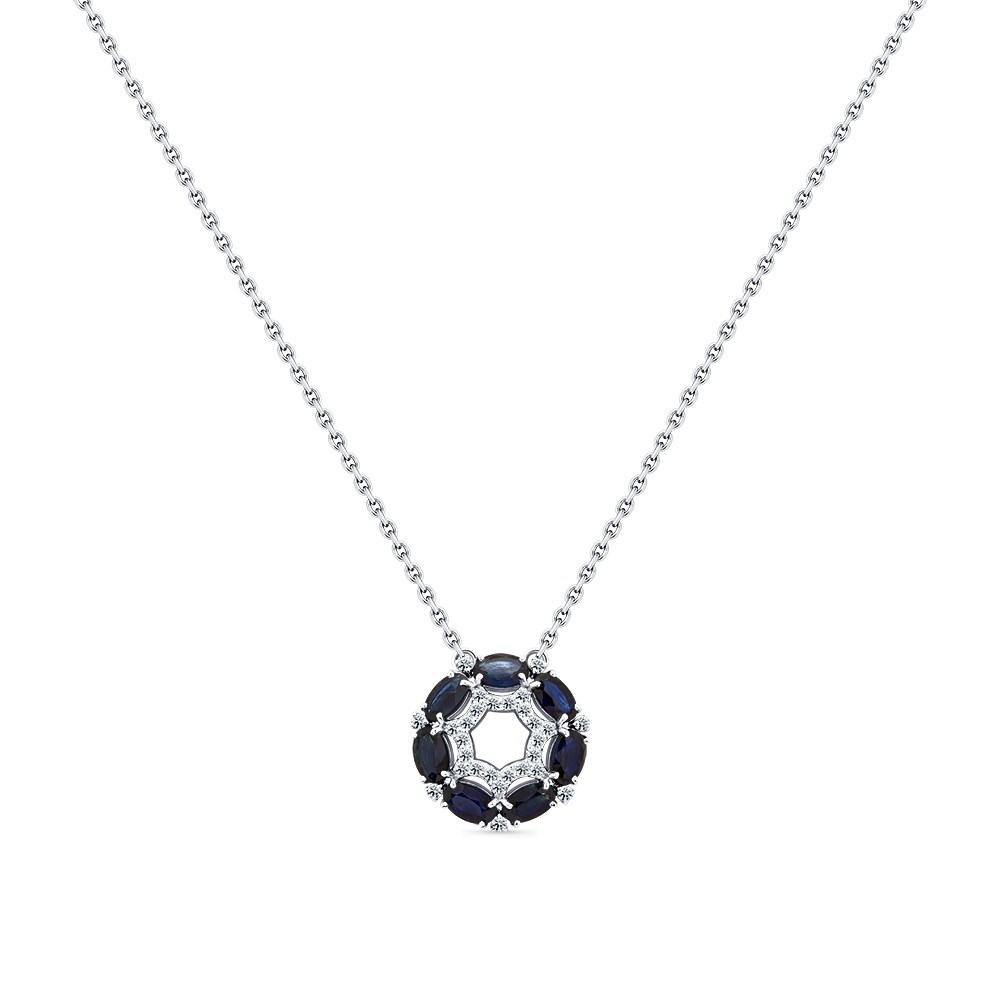 Colier din aur alb cu pietre Diamant, Safir