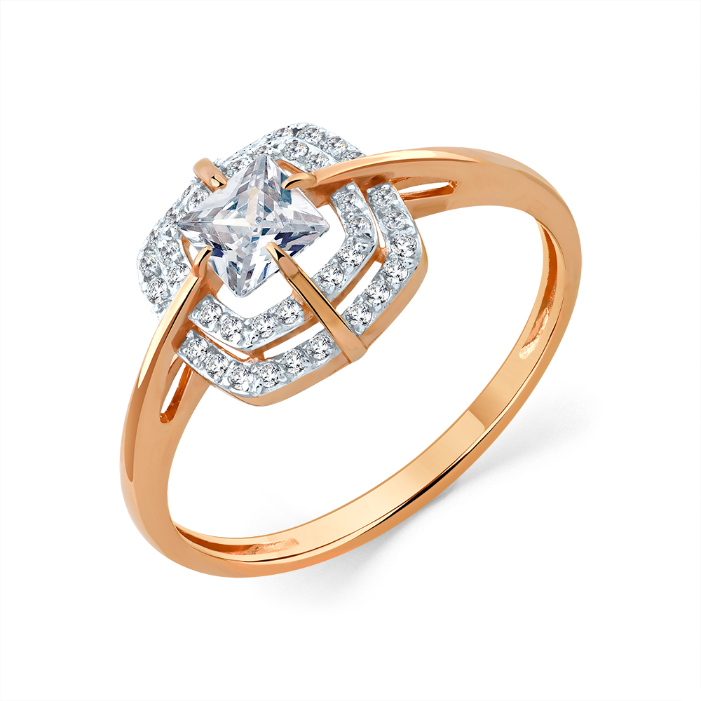 Inel din aur roșu cu pietre Cubic Zirconia Incolor