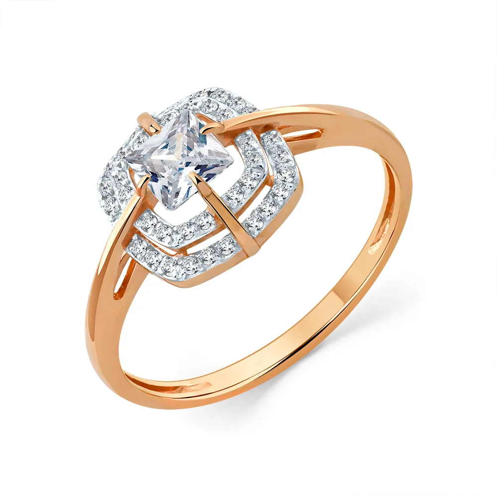Inel din aur roșu cu Cubic Zirconia Incolor