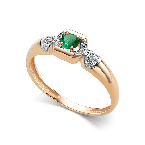 Inel din aur roșu cu pietre Diamant, Smarald