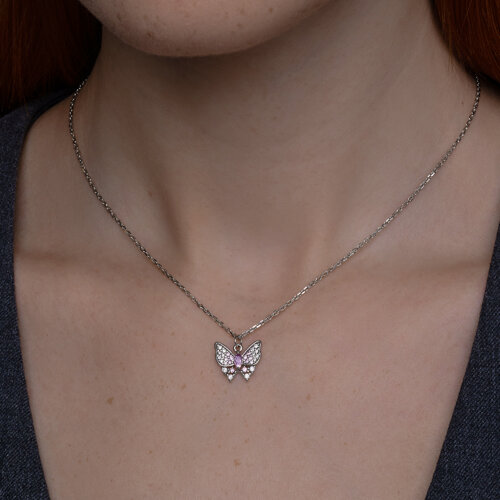 Colier din argint cu Cubic Zirconia Incolor, Cubic Zirconia Roz