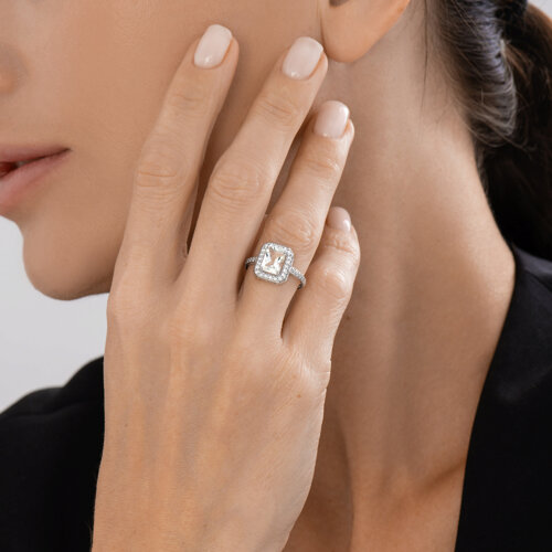 Inel din argint  cu pietre Cubic Zirconia Incolor, Prasiolit